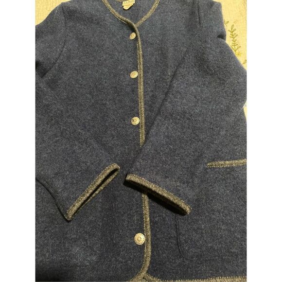 L.L Bean 100% New wool blue button front sweater coat M - Picture 9 of 11